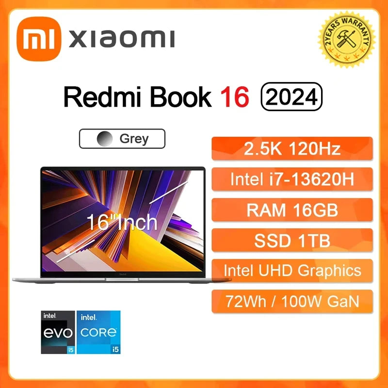 Xiaomi Laptop RedmiBook 16 Intel UHD i5-12450H/i5-13500H 16G 512G/1T SSD 16-inch 60Hz/120Hz Sreen Mi Notebook