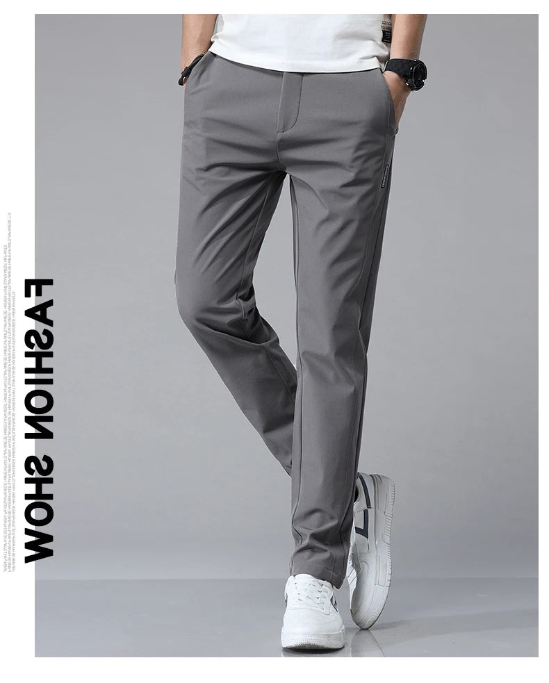 Korean Men's Warm Golf Pants Slim Straight Winter Thick Fleece Casual Pants Business Fashion Stretch Thermal Trousers Male