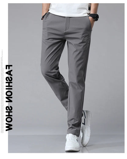 Korean Men's Warm Golf Pants Slim Straight Winter Thick Fleece Casual Pants Business Fashion Stretch Thermal Trousers Male