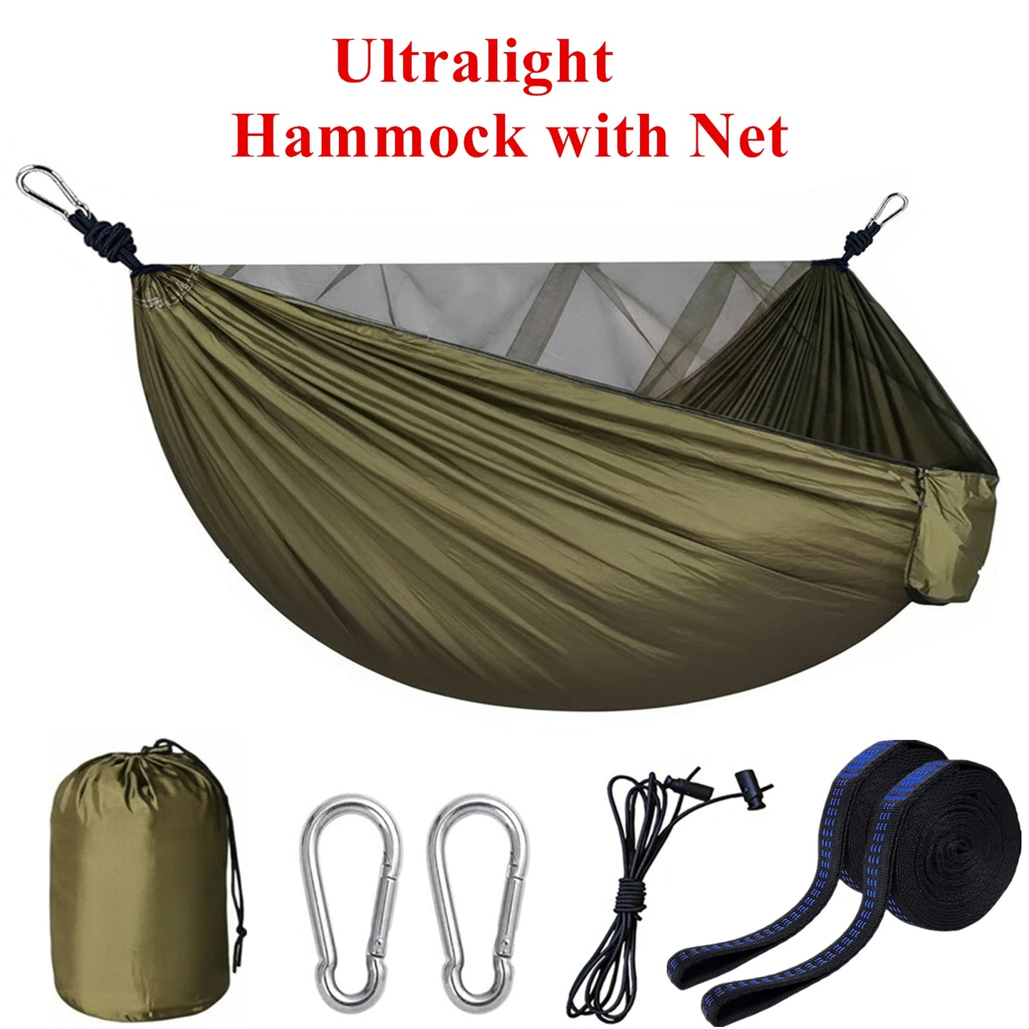 Camping Mosquito Net Hammock, Portable Outdoor Hammock with Mosquito Net, Equipped with 2 Straps and Hooks, Suitable for Travel, Backyard, Beach, and Other Outdoor Activities