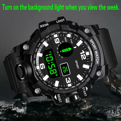 YIKAZE Sports Watch Men's LED Digital Watches Multifunction Military Clock Big Dial Waterproof Fitness Electronic Watch For Man