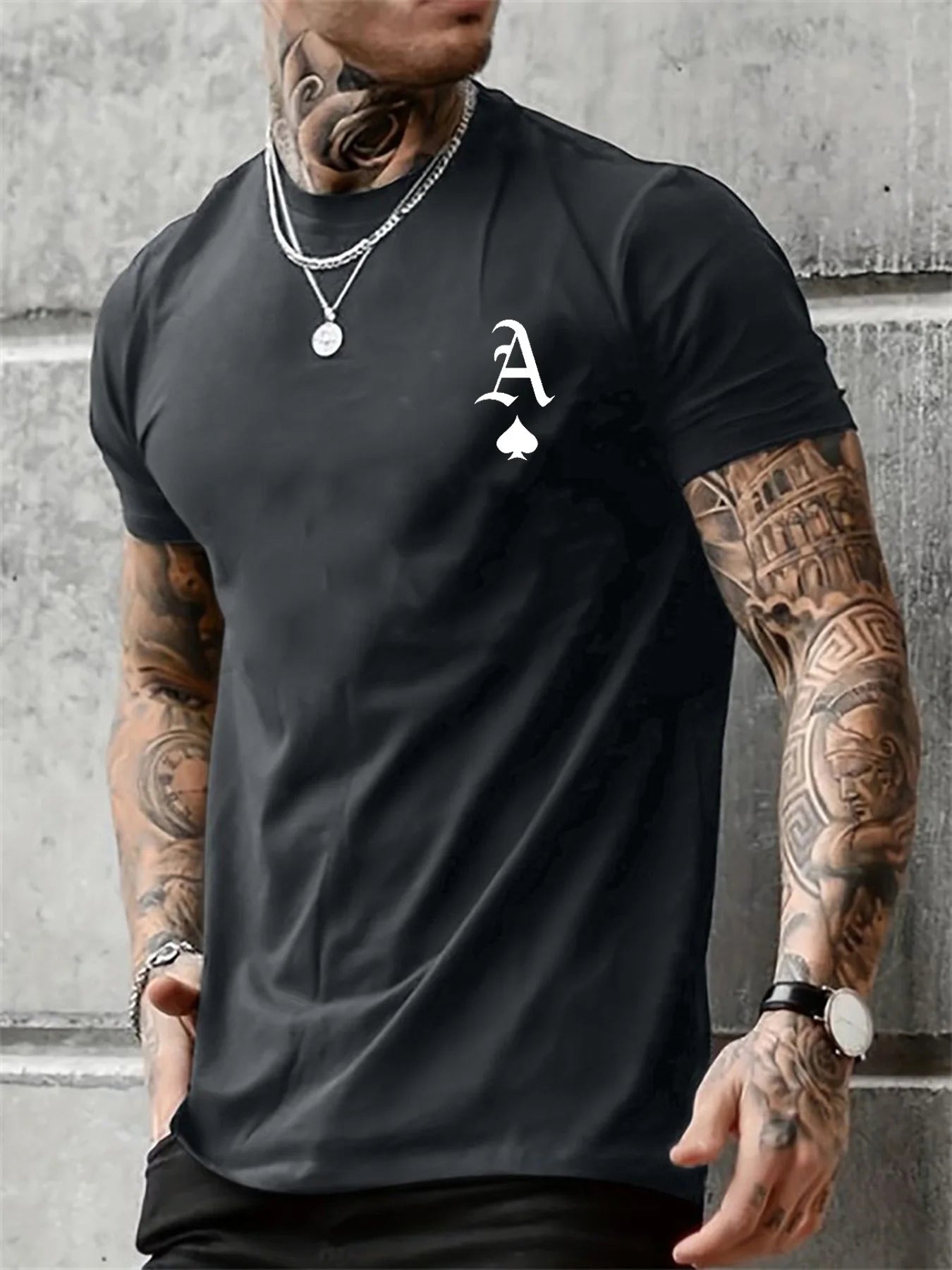 Summer men's 100% cotton casual loose fit large A letter print round neck short sleeved T-shirt top