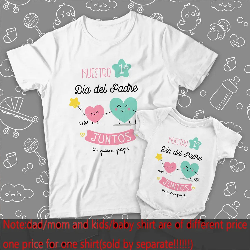 Our First Father's Day Spanish Printed Baby & Dad Matching Clothes Daddy T Shirts Tops Infant Bodysuit Fathers Day Family Outfit