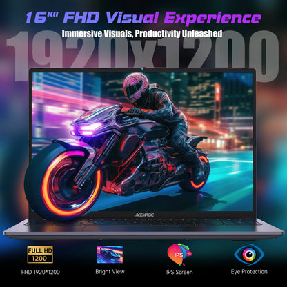 ACEMAGIC RX16 AMD Ryzen 7 7735HS /H255 16" Ultra Slim 4400MAH Laptop 16GB Ram 512GB Rom Windows 11Pro BT5.2 Wifi 6 Notebook