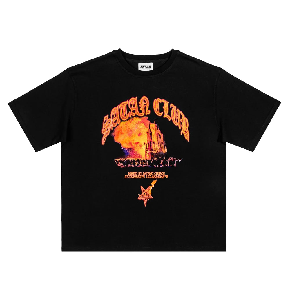 Hip Hop Streetwear Men Tshirt Oversized Short Sleeve Shadow Graphic Print Y2k Tops Tee Harajuku Gothic Aesthetic Clothing Cotton