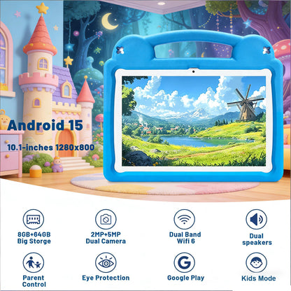 ANRY R16Pro Kids Tablet 10 Inch Android 15 Tablet 8GB(3+5GB) 64GB ROM Dual Camera Learning Education Tablet PC Gift for Children
