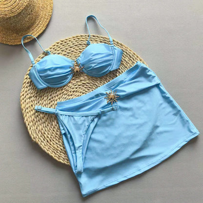 Three-Piece Swimsuit 2025 New Bikini Sexy Solid Color Split Women's Swimwear for Women
