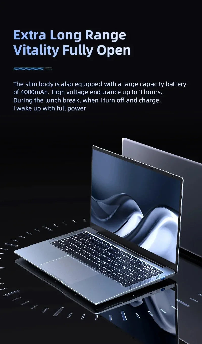 New Ultra Slim Laptop 14.1" 16GB RAM 2TB SSD Intel N3700 Notebook Gamer 1920*1080 Display Office Study Computer PC Windows 11 Pro