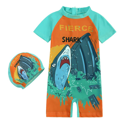 2025 Toddler Children Swimwear Suit Print UV Kids Boys Girls Summer Beach Clothes 2Pcs Cap+Bathing Swimming Diving Swimsuit
