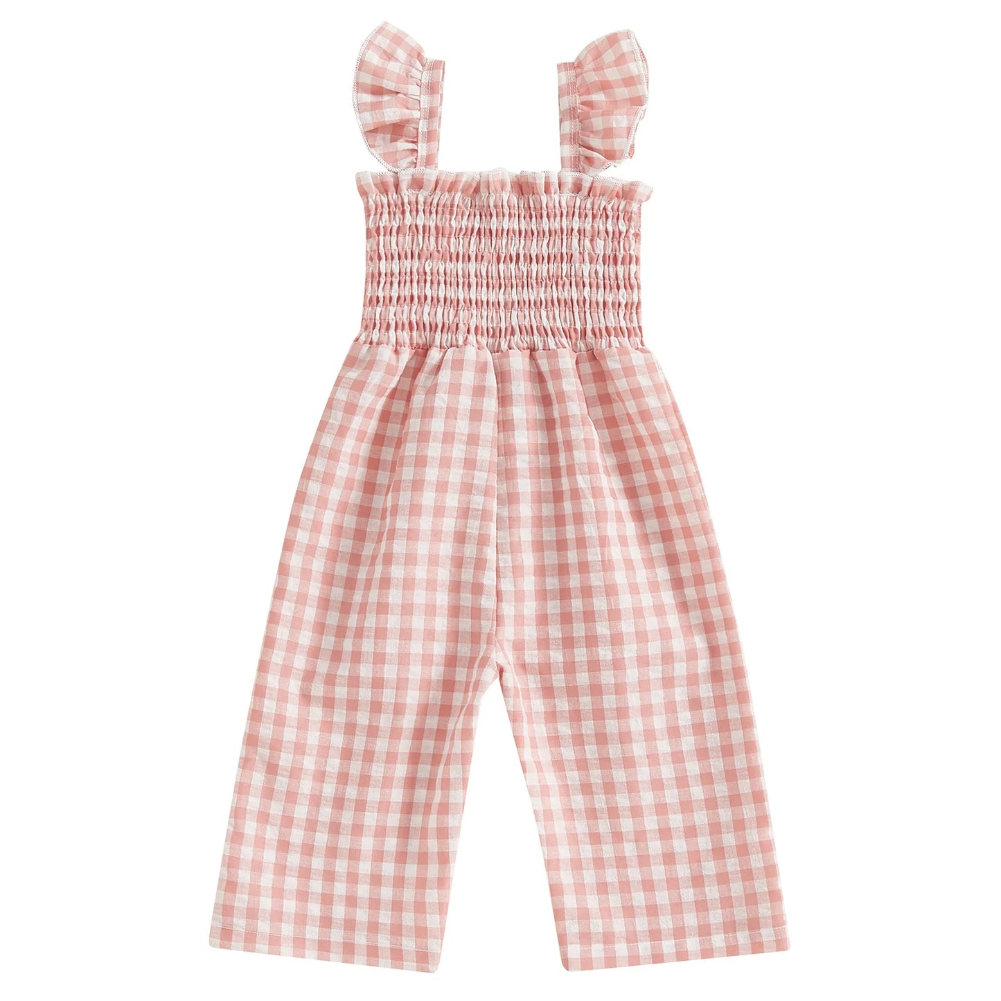 2025 Baby Girl Clothes Girl Cotton Overalls Ruffle Sleeve Strappy Gingham Checkered Romper Casual Loose Pants Outfit 0-4Y