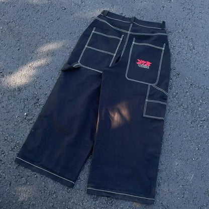 Gothic Halloween Scythe Grim Reaper Hip Hop Streetwear Jeans Men Women Retro Punk Print Traight Wide-leg Black Baggy Denim Pants