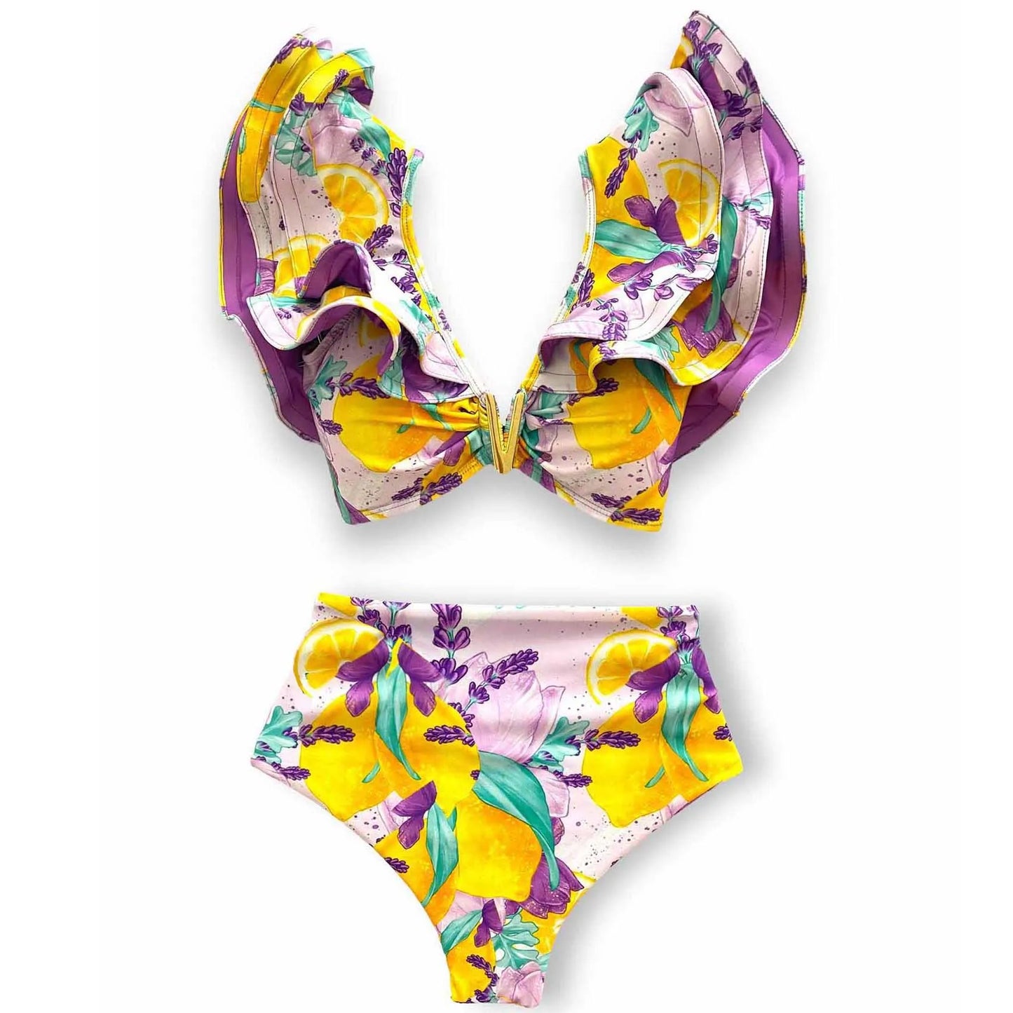 New Sexy Brazilian Bikini Set Ruffle Swimwear Women Push Up Swimsuit High Waist Print Floral Bathing Suit Biquini Female