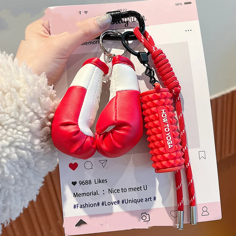 New Boxing Gloves Keychain Fitness Key Chain Sports Backpack Pendant Yoga foam Axis Keychain Bag Charm Fitness Gift