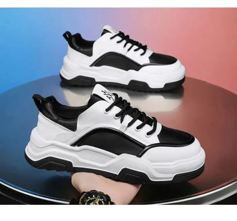 Sneakers for Men High Quality Leather Casual Shoes Thick-soled Vulcanized Shoes Lace Up Platform Tennis Shoes Chaussure Hommes