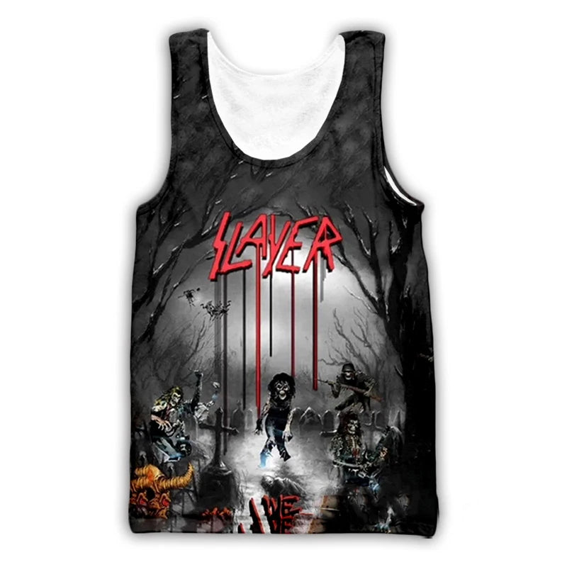 Slayer Rock Band 3D Print Tank Tops Men's Women Streetwear Hip Hop Oversized Fitness Gym Vest Sport Sleeveless Tops Men Clothing