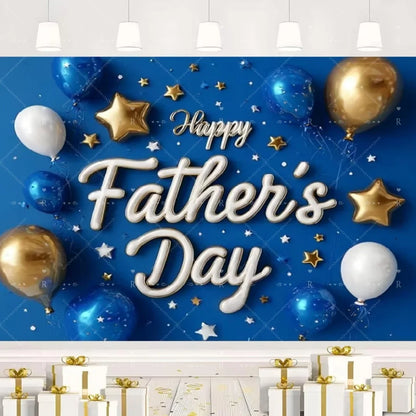 Happy Father's Day Family Party Decoration Background Feliz Día del Padre Golden Blue Balloon Backdrop for Man Tuxedo I Love Dad