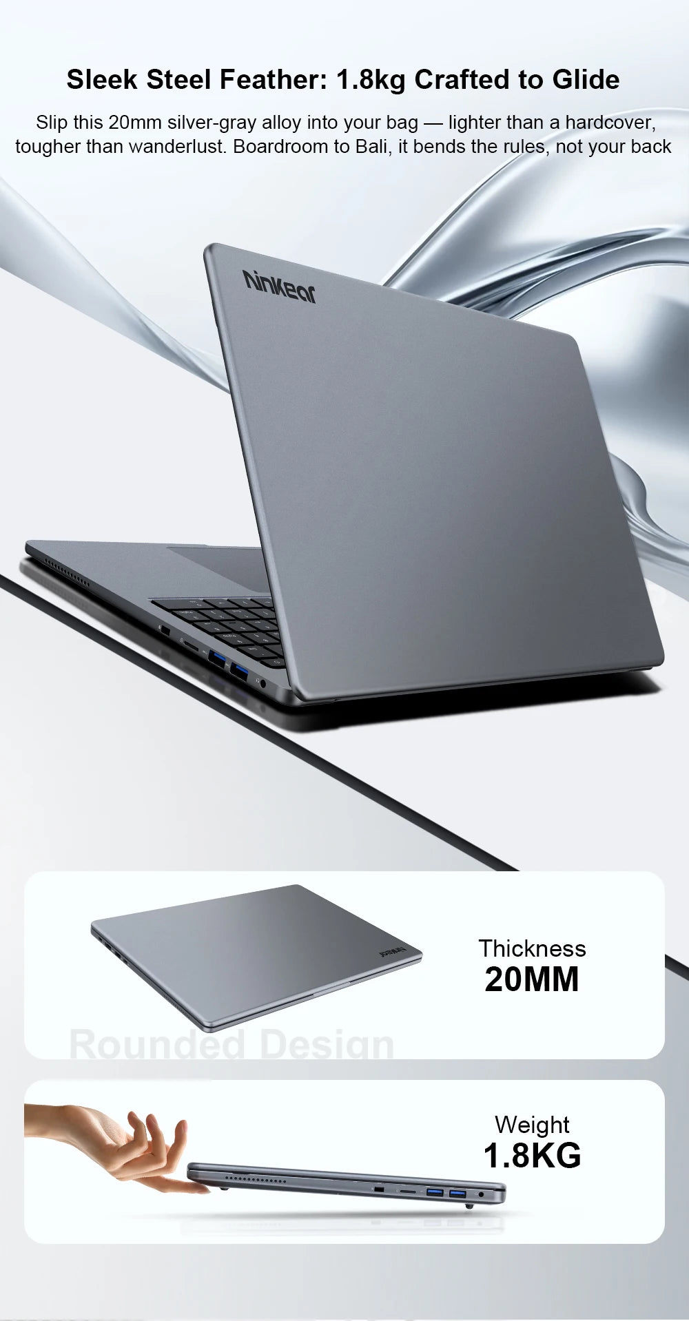 Ninkear A15 Pro Laptop AMD Ryzen 5,16 inch 120Hz 2560*1600 Display Screen 16GB 1TB Fingerprint Unlock Notebook Computer