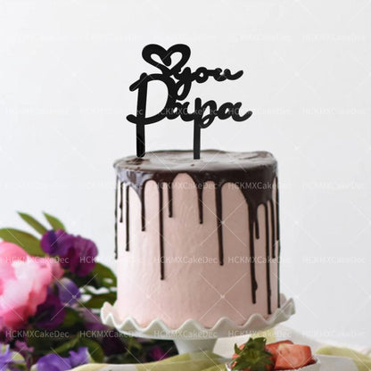 5pcs/1pc Gold Black Father's Day Acrylic Love You Papa Cake Topper for Father's Day Birthday Party DIY Cake Decoration Supplies