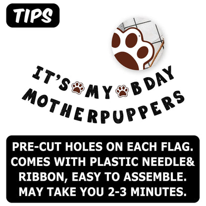 It's My Bday Motherpuppers, Funny Dog Birthday Banner, Paw Party Bunting Sign, Puppy Dog Pennant Decor