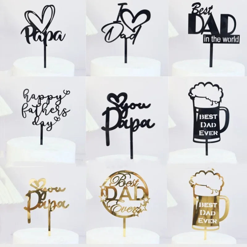 New Dad's Happy Birthday Cake Topper Golden Beer Super Dad High-grade Acrylic Father's Day Party Cake Toppers Dessert Decoration