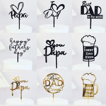 New Dad's Happy Birthday Cake Topper Golden Beer Super Dad High-grade Acrylic Father's Day Party Cake Toppers Dessert Decoration