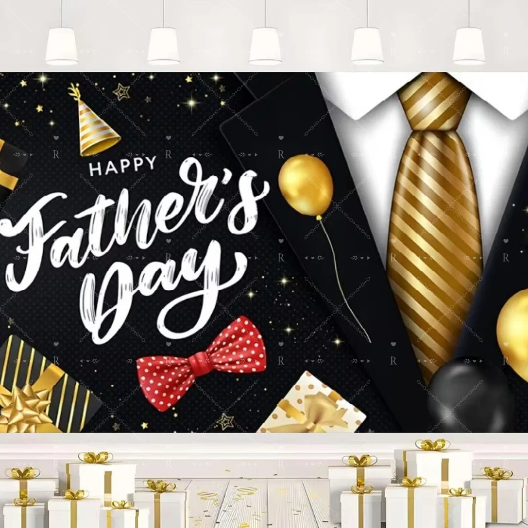 Happy Father's Day Family Party Decoration Background Feliz Día del Padre Golden Blue Balloon Backdrop for Man Tuxedo I Love Dad