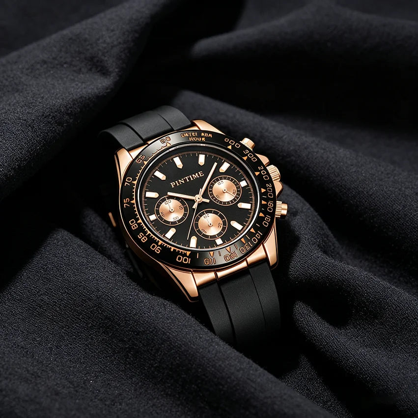 Best Watches for Men Multifunctional Chronograph Analog Quartz Waterproof Wirstwatch Silicone Strap Man Gifts Watch