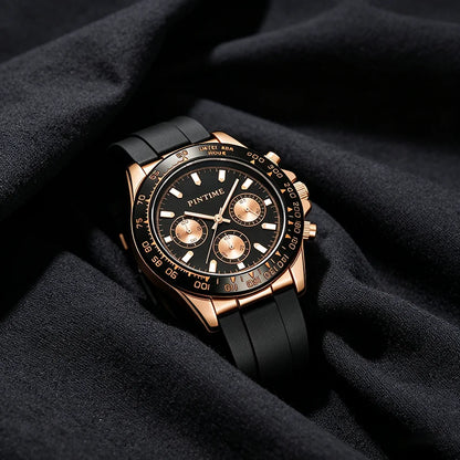 Best Watches for Men Multifunctional Chronograph Analog Quartz Waterproof Wirstwatch Silicone Strap Man Gifts Watch