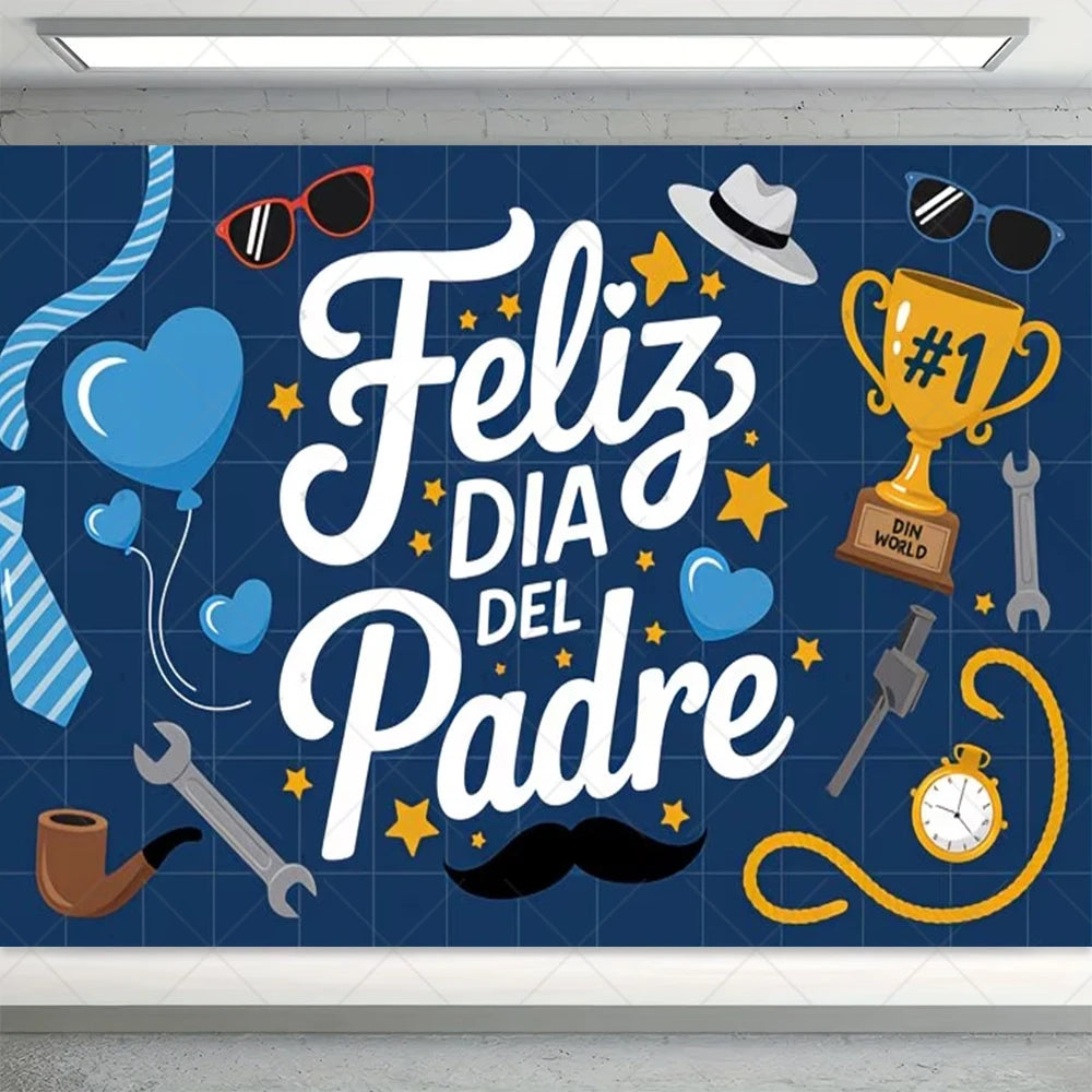 Spanish Happy Father's Day Decor Background I Love Dad Black Suit Tie Family Party Banner Photography Backdrop Supplies Props