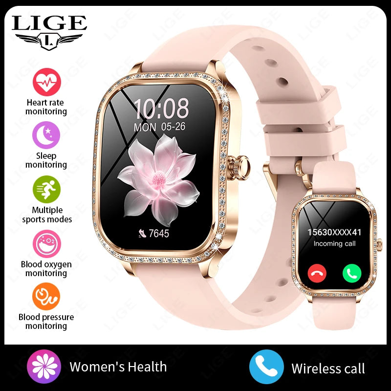 2026 Fashion Women Smart Watch Bluetooth Call Custom Watch Face Fitness Tracker IP68 Waterproof Smartwatch Woman for Android IOS