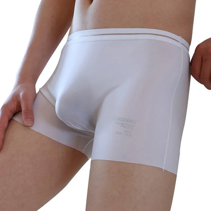 Fashion Men's Underwear Ice Silk Seamless Solid Color Ultra-thin Breathable Boxers for Male Lingerie Bikini Panties