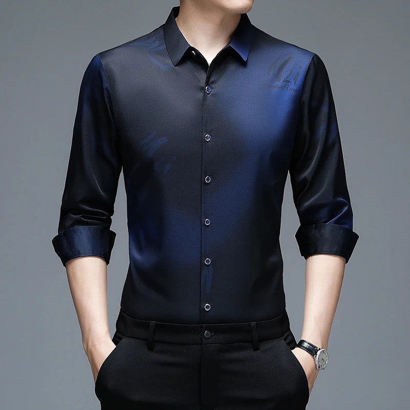 New Men's Casual and Fashionable Long Sleeved Shirt with Printed Anti Wrinkle Business Shirt