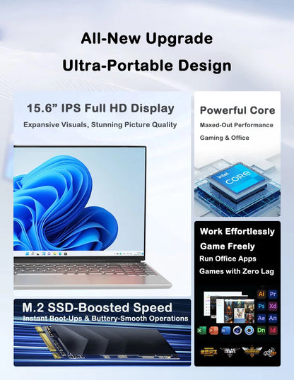 2026 New 15.6 Inch FHD Laptop Intel Core i7-8650U 32GB RAM 2TB SSD Windows 11 Pro Ultra Slim Gaming Office Study Notebook