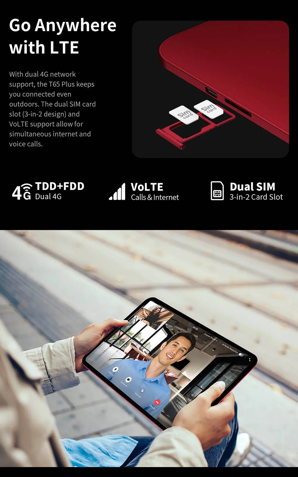 Teclast T65 Plus Android 15 Tablet 13.4" 120Hz IPS 20GB RAM(8GB+12GB) 256GB ROM 10000mAh Dual 4G TLE GPS 13MP AI Camera T65Plus
