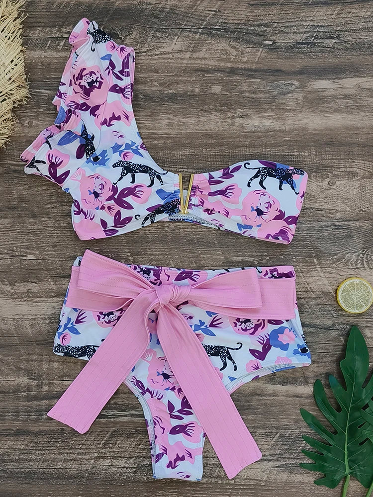 New Sexy Brazilian Bikini Set Ruffle Swimwear Women Push Up Swimsuit High Waist Print Floral Bathing Suit Biquini Female