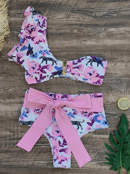 New Sexy Brazilian Bikini Set Ruffle Swimwear Women Push Up Swimsuit High Waist Print Floral Bathing Suit Biquini Female
