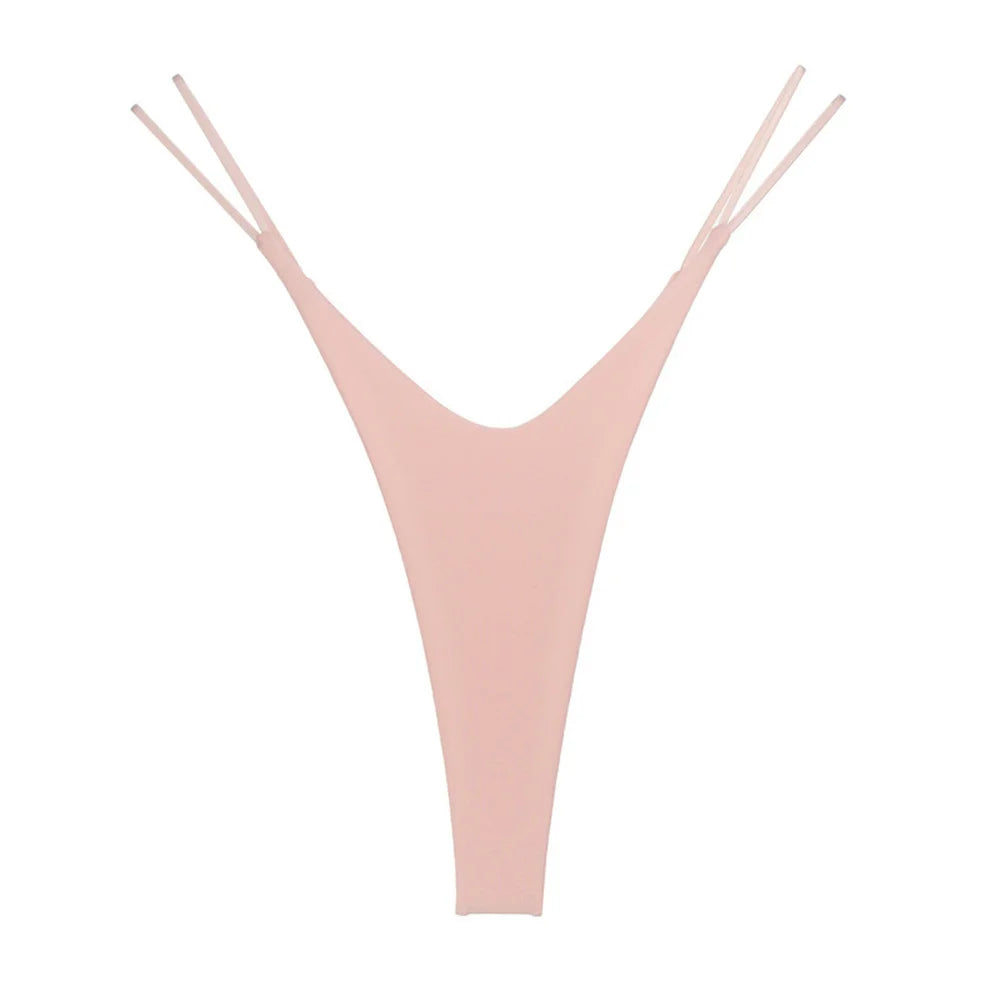 2PCS Sexy High Cut Double-layer Cotton Thong Women's Bikini Bottom Brief G-string Underwear with Elastic Thin Double Belt