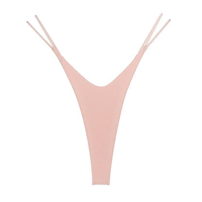2PCS Sexy High Cut Double-layer Cotton Thong Women's Bikini Bottom Brief G-string Underwear with Elastic Thin Double Belt
