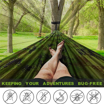 Camping Mosquito Net Hammock, Portable Outdoor Hammock with Mosquito Net, Equipped with 2 Straps and Hooks, Suitable for Travel, Backyard, Beach, and Other Outdoor Activities