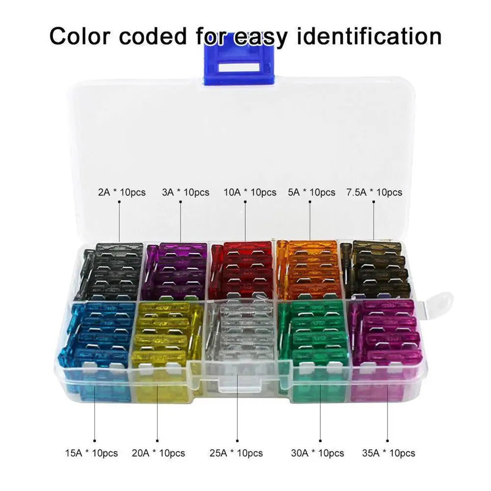 50/100pcs Automotive Fuses Fuses Automotive Fuses 2A/3A/5A/7.5A/10A/15A/20A/25A/30A/35A Amp Automotive Repair Tools