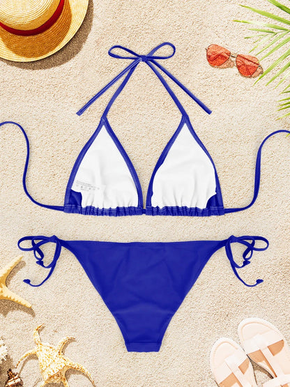 2Pcs Sexy Bikini Swimsuit For Women Solid Color Swimwear Summer Bathing Suits Females Backless Beachwear Halter Swimwear