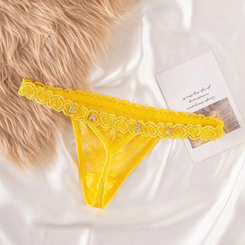 Custom Thong Panties with Name DIY Letter Waist Chain Body Jewelry Women Sexy Lace Bikini G-String Girl Christmas Cheeky Gift