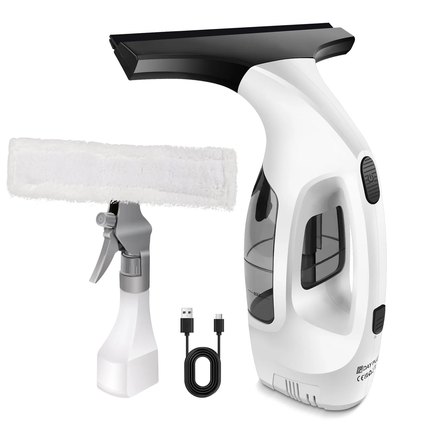 Cordless Window Vac, Rechargeable Window Vacuum Cleaner with Squeegee Head, 150ml Water Tank, Lightweight, 30 Minutes Use On One