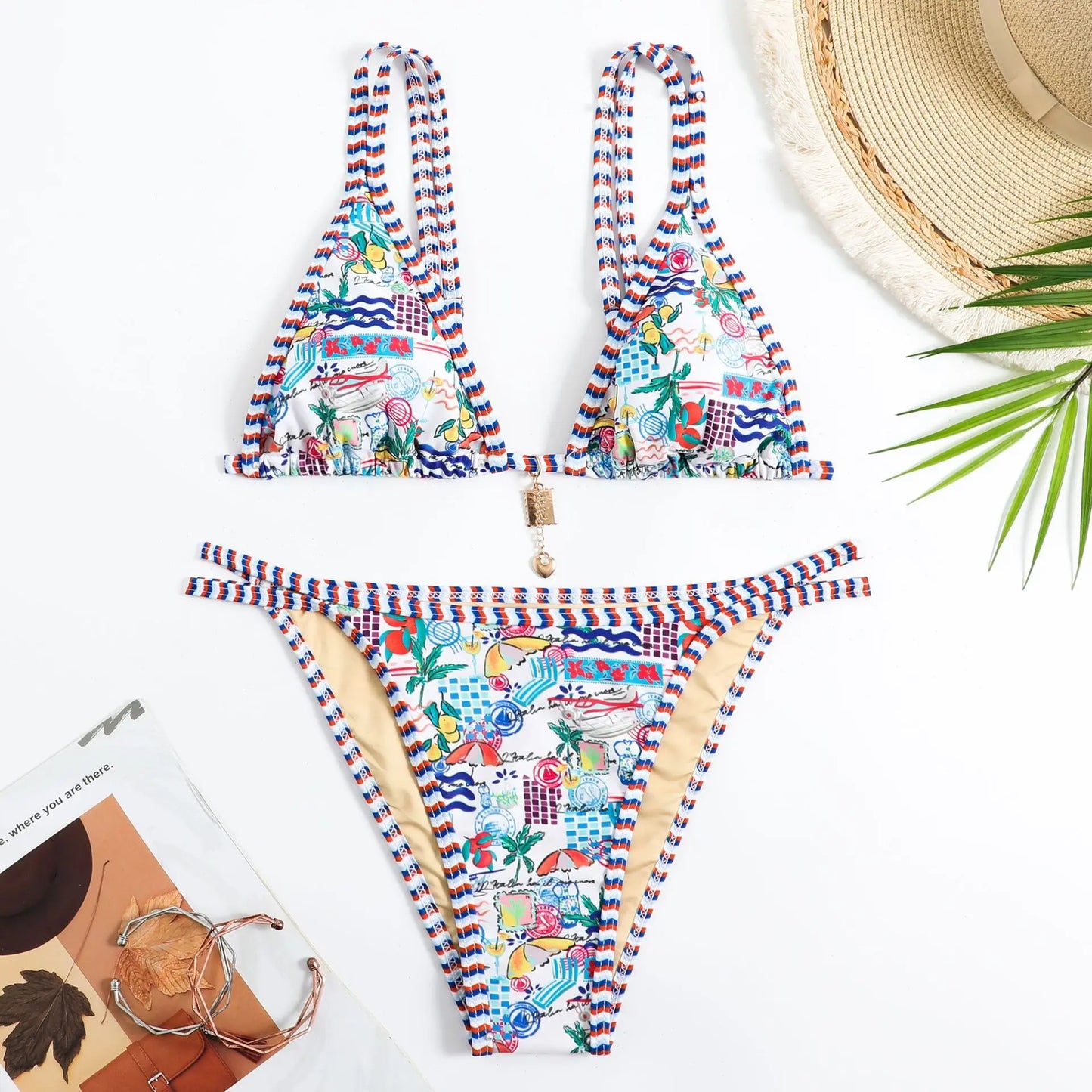 Swimming Suit for Women Bikini 2025 Sexy Boho Style Geometric Ethnic Print Swimsuit Beach Bathing Suit Thong Micro Swimwear
