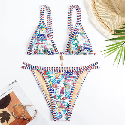 Swimming Suit for Women Bikini 2025 Sexy Boho Style Geometric Ethnic Print Swimsuit Beach Bathing Suit Thong Micro Swimwear