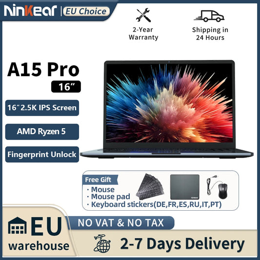Ninkear A15 Pro Laptop AMD Ryzen 5,16 inch 120Hz 2560*1600 Display Screen 16GB 1TB Fingerprint Unlock Notebook Computer