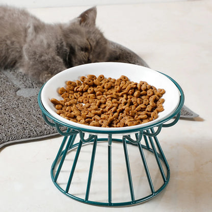 Pet ceramic bowl, tall cat food bowl, snack canister dish, cat food bowl with neck protection and anti-toppling function