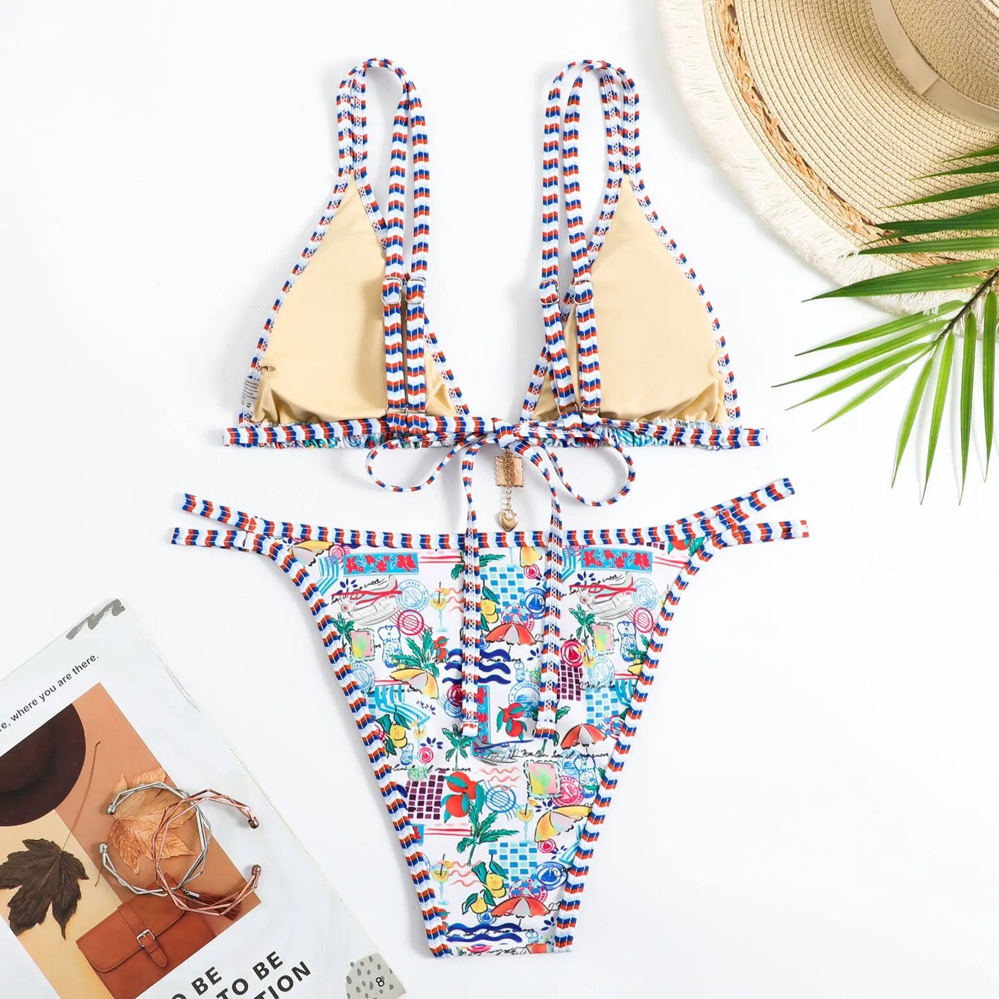 Swimming Suit for Women Bikini 2025 Sexy Boho Style Geometric Ethnic Print Swimsuit Beach Bathing Suit Thong Micro Swimwear