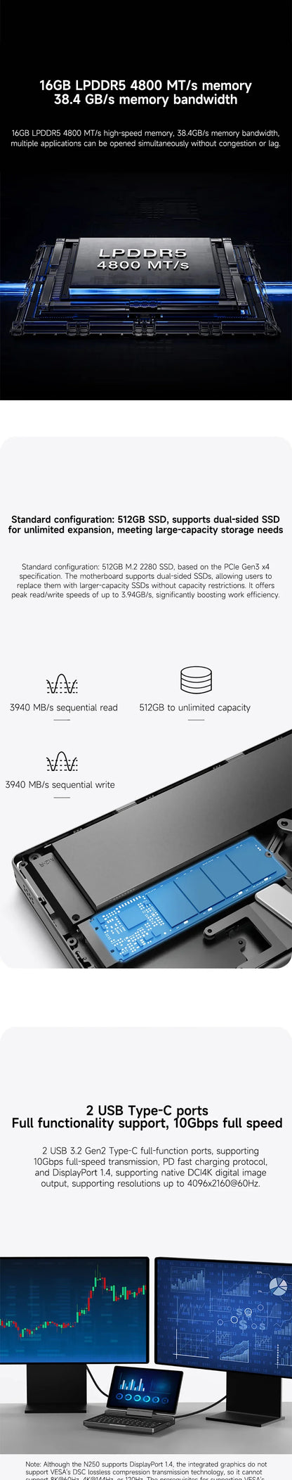 GPD Micro PC 2 Handheld Mini Laptop 7 Inch Touch Screen 16GB RAM 512GB SSD N300 CPU Win11 Palm-sized Portable Mini Notebook
