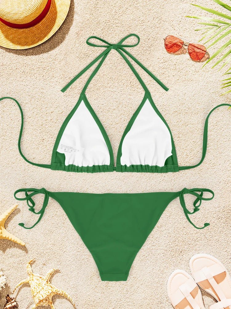 2Pcs Sexy Bikini Swimsuit For Women Solid Color Swimwear Summer Bathing Suits Females Backless Beachwear Halter Swimwear